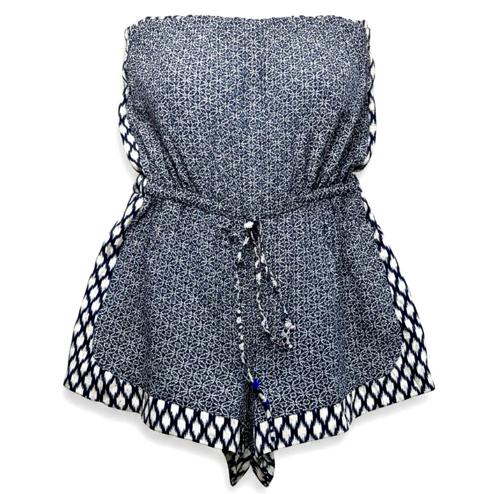 Angie Boho Strapless Romper Geometric Ikat Tribal Festival Hippie Summer Beach M